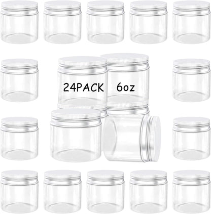 24Pack 6 oz Empty Plastic Jars with Lids - Clear, Wide Mouth, Airtight Gift & Food Jars for Travel, Home, Kitchen