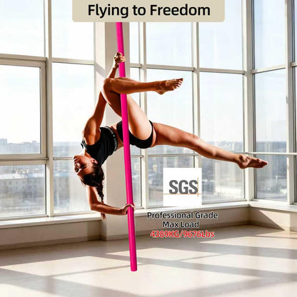 PRIORMAN Silicone Flying Dance Pole Set, 2m/6.56ft 45mm Aerial Pole, SGS CE Certified 9676lbs/4389kg Load, Hanging Kit with 360°Swivel & Carabiners, Heavy Duty Pole for Home Studio Stage,Pink