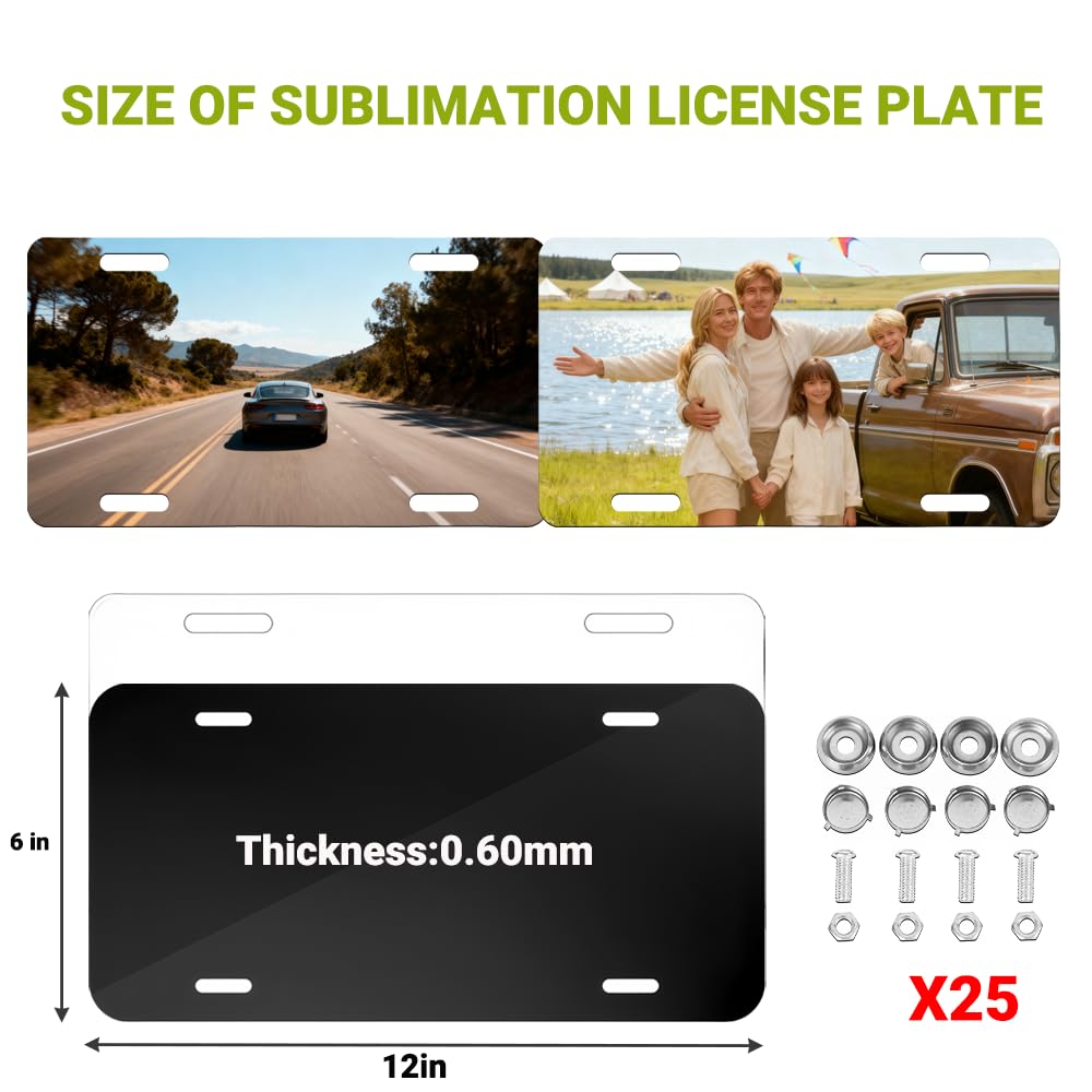 50 Pack Sublimation License Plate Blanks, 25 Black & 25 White, Metal Aluminum DIY Custom License Plates with Screw Sets 0.6mm Sublimation Blank License Plate for Automotive and Home Decoration