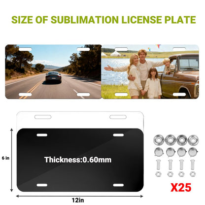50 Pack Sublimation License Plate Blanks, 25 Black & 25 White, Metal Aluminum DIY Custom License Plates with Screw Sets 0.6mm Sublimation Blank License Plate for Automotive and Home Decoration