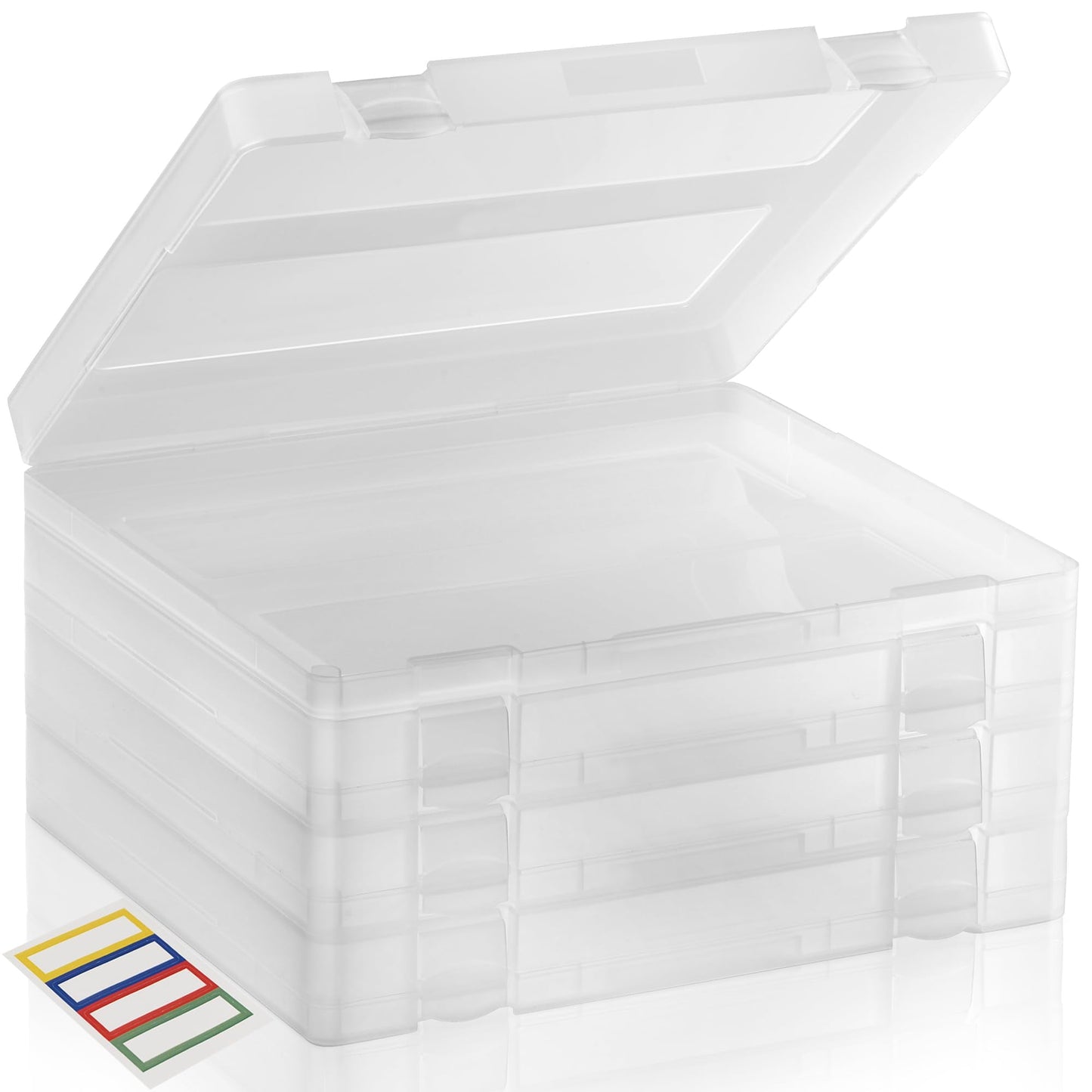4-Pack Art & Craft Organizer Storage Case - Semi Transparent Stackable Plastic Craft Storage Container, Project Organizer Box Paper Custom Size Fit 8.5 x 11 Paper & More 12.4 x 10.8 x 1.7 In