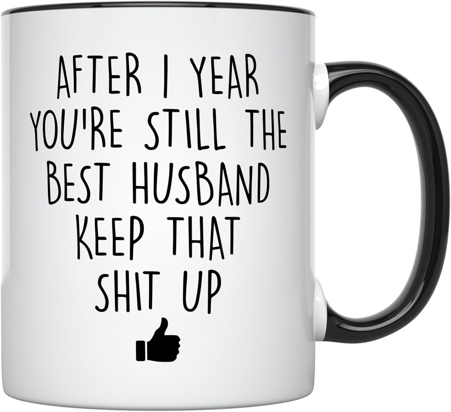 YouNique Designs 1 Year Anniversary Coffee Mug for Him, 11 Ounces, Black Handle