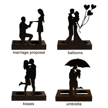 Handcrafted Iron Sculpture Candlestick Ornament, Romantic Couple Statue For Anniversaries, Decorative Modern Sculptures, Wedding Decoration Anniversary Ornament Figurine for Couples Valentine (C)