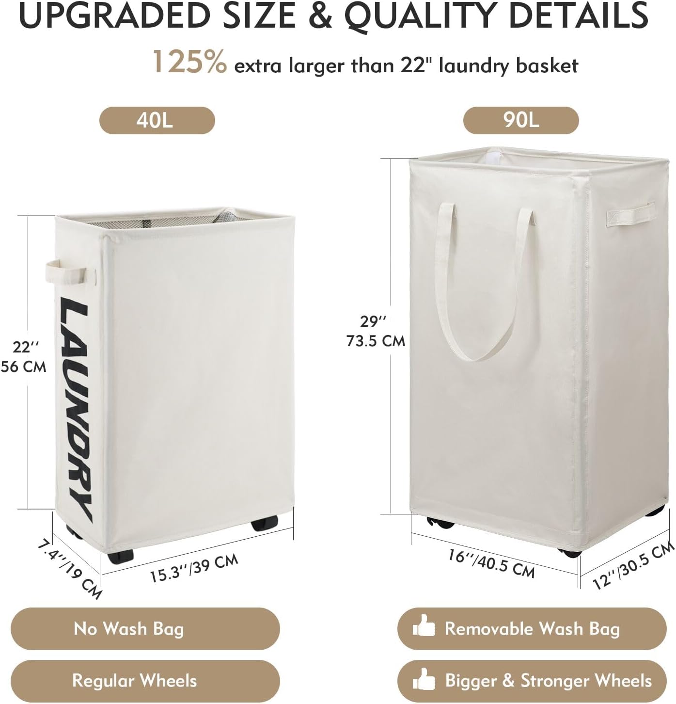90L DOKEHOM X-Large Laundry Basket with Removable Wash Bag on Wheels, Collapsible Rolling Laundry Hamper, Foldable