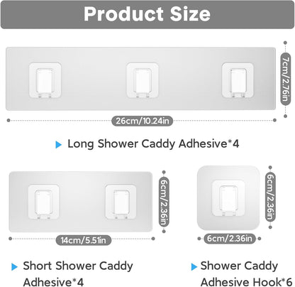 14 Pack Lsnisni Shower Caddy Adhesive Replacement, Waterproof Shower Shelf Adhesive Strips, Strong Adhesive Flat Hooks