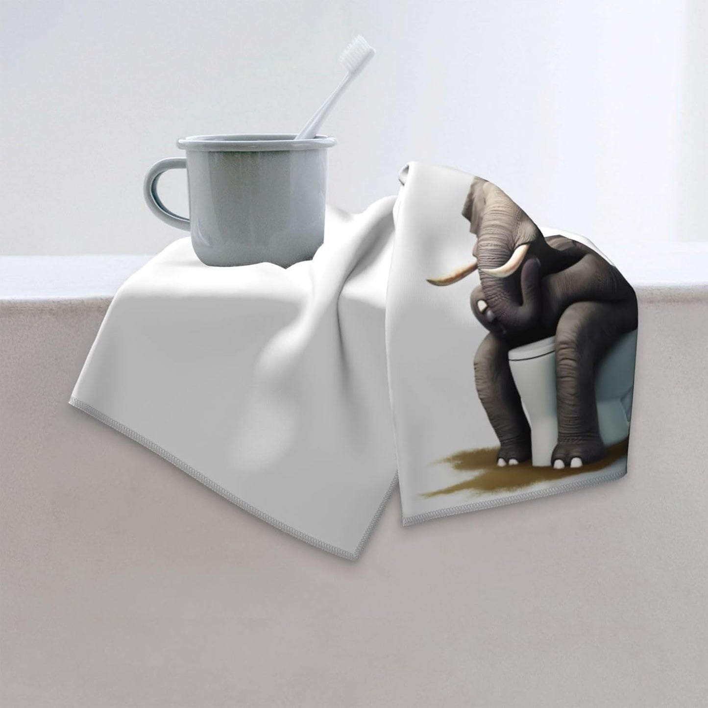 Funny Elephant Sitting on The Toilet Soft Fingertip Towels, Hand Towel, Dish Towel for Bathroom, 12 x 27.5 inch