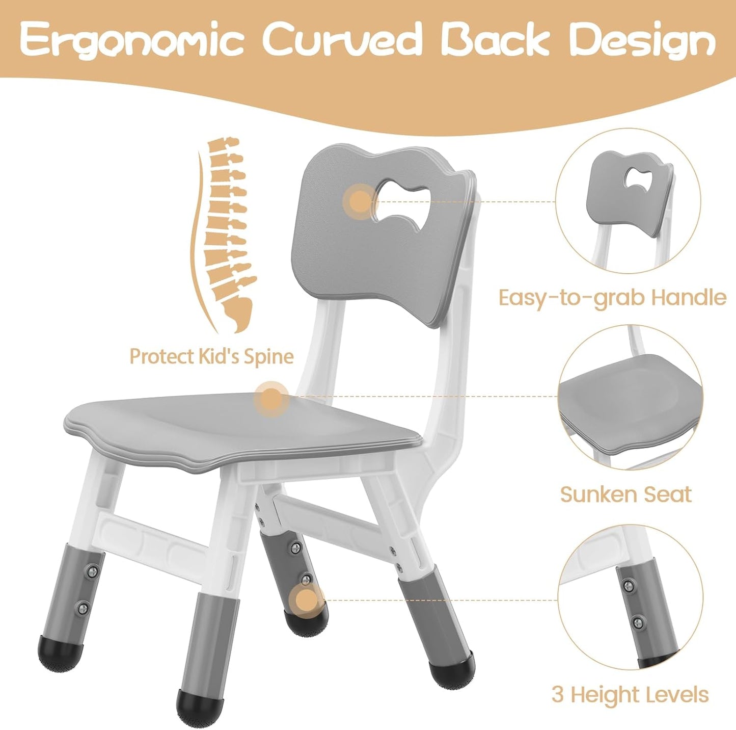GAOMON 3 2-6, (2 Pack, Kids Chair, Level Height Adjustable Kid Chair, Plastic Toddler Chairs for Children Boys Girls