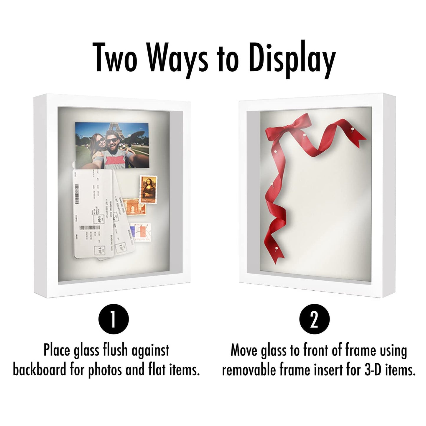 Americanflat 11x14 Shadow Box Frame with Shatter-Resistant Glass - Silhouette Collection - Large Shadow Box Display Case for Tabletop and Wall Display - White with Soft Felt Back