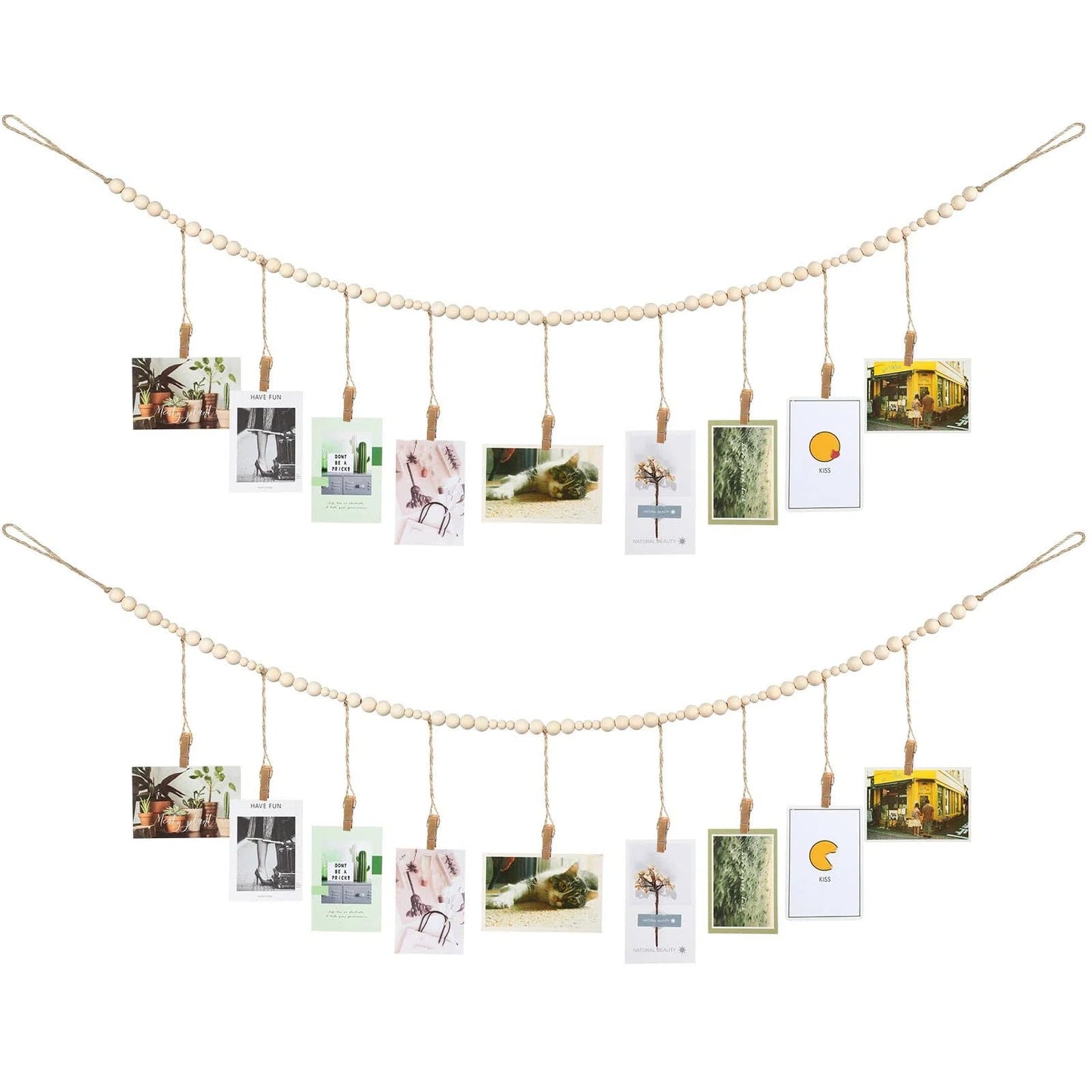 Jetec 2 Pieces Photo String with Clips, 4 Ft Boho Wooden Bead Garland Photo Display Frame for Dorm Room Bedroom Classroom Cubicle Decor, Hanging Picture Holder, Teacher Nurse Appreciation Gifts