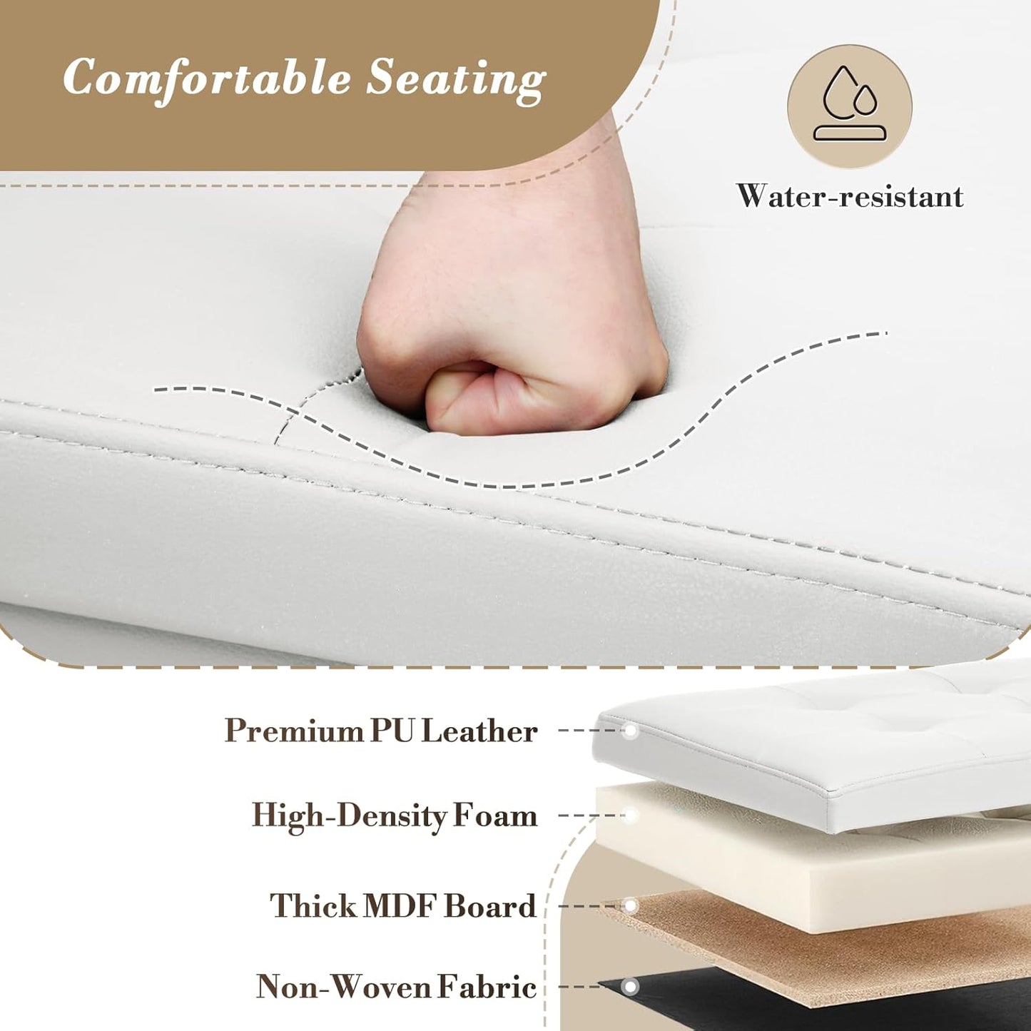 15 Inch Athena Collection Leather Square Ottoman with Storage, Small Storage Ottoman, Multipurpose Footstool Foot Rest