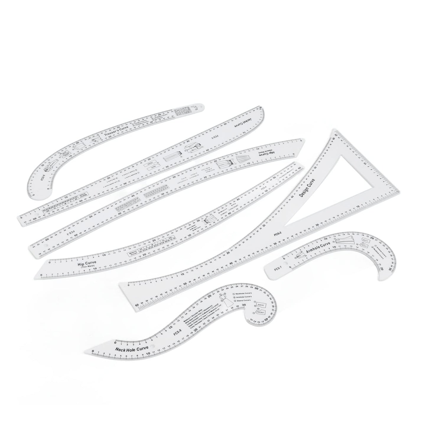 7Pcs Sewing Ruler Tailor Set Clear French Curve Ruler Sewing Ruler Set Rulers Ruler Racks Rulers High Accuracy Scale Fashion Pattern Design Ruler Set for Making Pattern Drafting