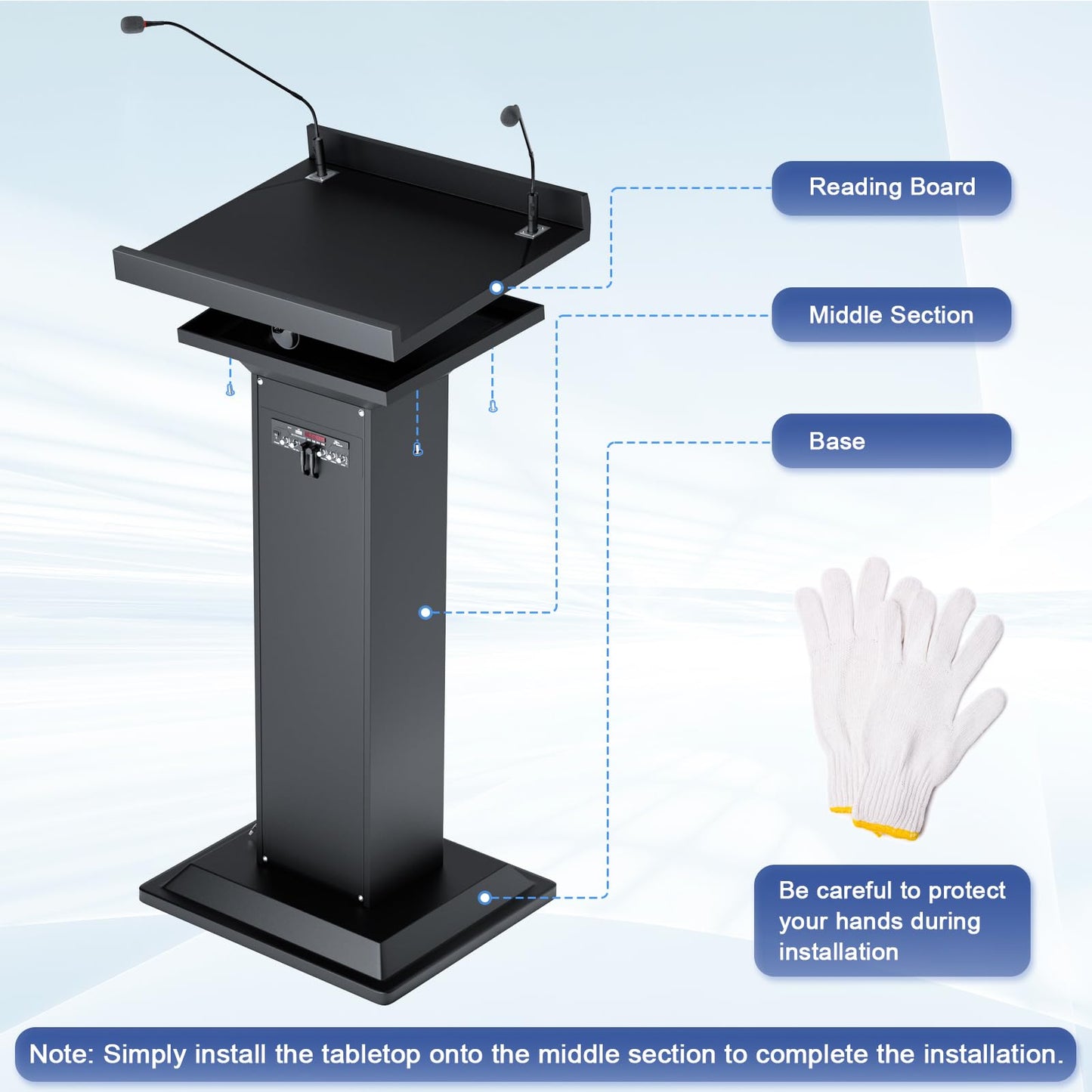Easilywinlife Ultral Church Pulpit with 2MIC, 47” Pulpits for Churches, Podium Stand with Spacious Reading Platform, Lectern for Speeches, Classrooms, Performances, Presentations, Meetings