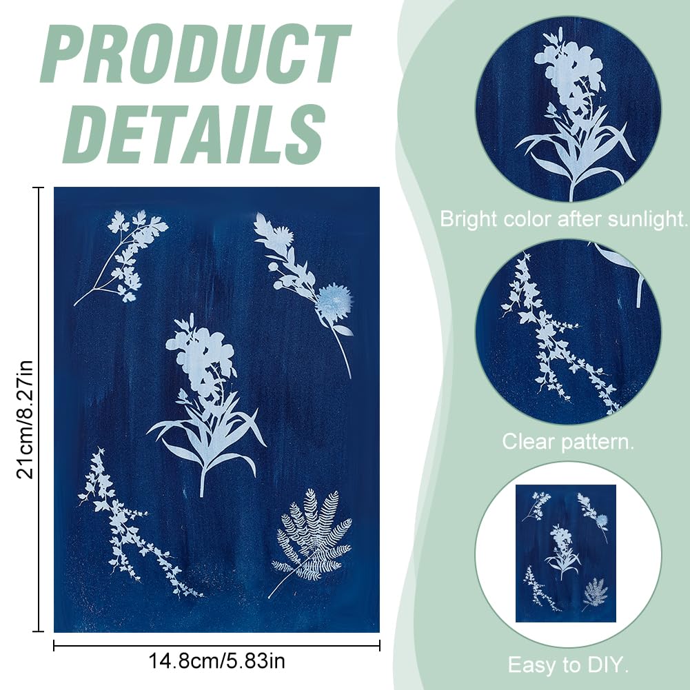 WEBEEDY 45 Pcs Cyanotype Kit Include 10 Sheets A5 Cyanotype Paper,10 Pcs Bookmark,25 Pcs Blank Labels for Adults Beginners,Sun Print Paper Kit Nature Drawing Printing for Leaves and Flower Press