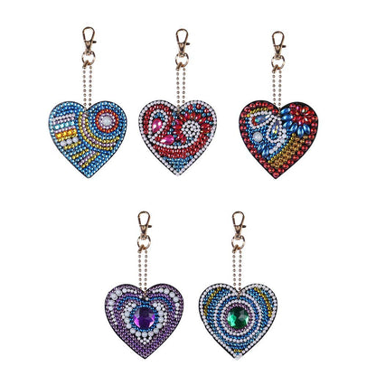 HXYQMMY 5PCS Diamond Painting Keychain -Diamond Art Kits for Adult Paint with Diamonds by Numbers Love Heart Pendant Diamond Art Keychains Crat