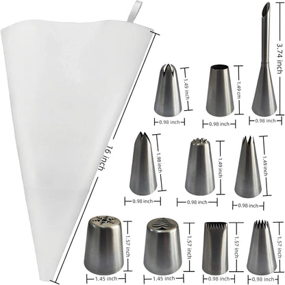 Reusable Cotton Piping Bags Set by [Brand Name] - 16" Large Pastry Bag with 10 Icing Tips & 2 Couplers for Cake Decorating