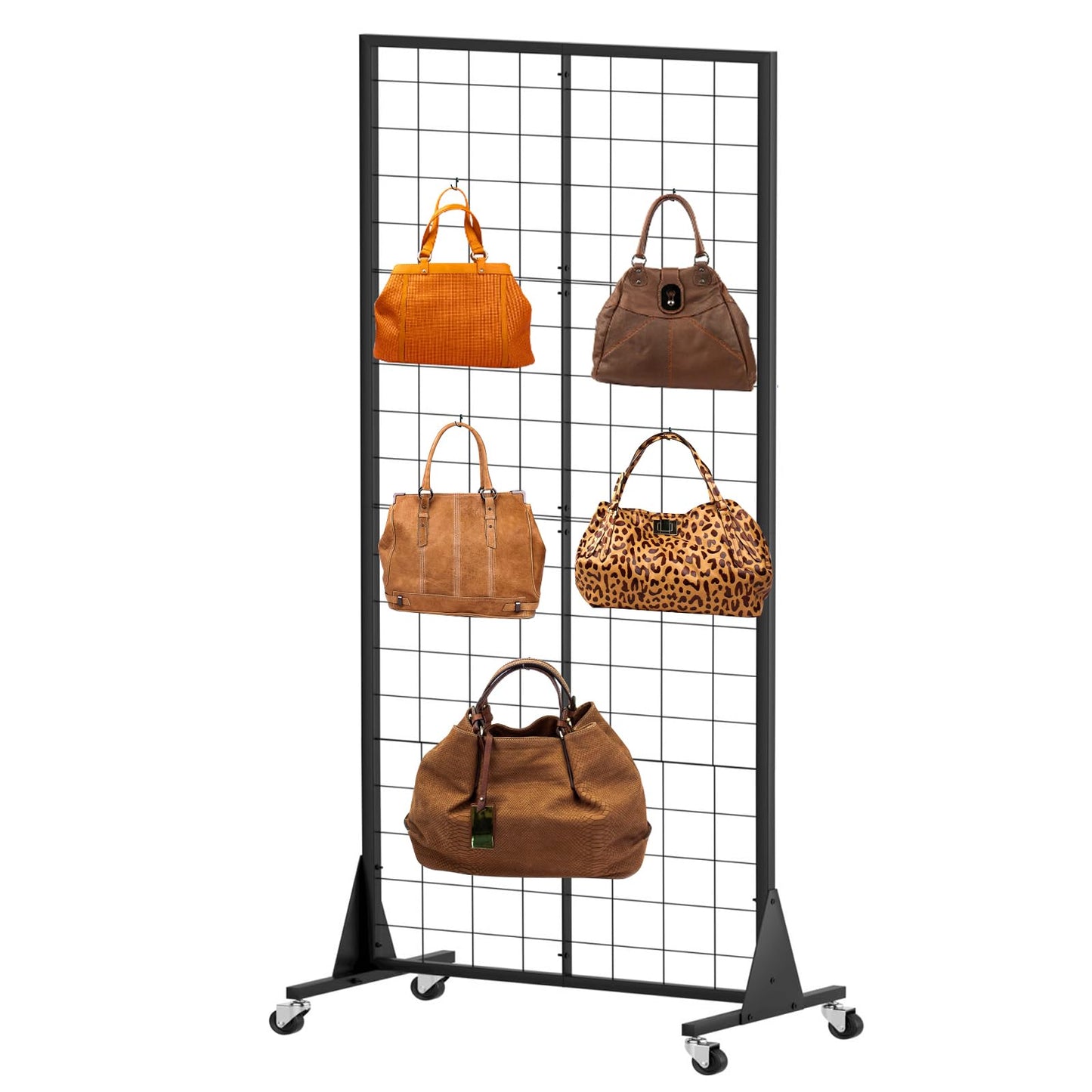 QKOSMTL Gridwall Panel Display Stand, 2'x5.5' Heavy Duty Floor Standing Rack with Detachable Girdwall, Movable Silent Wheel, Easy to Transport, Ideal for Retail & Craft Fairs