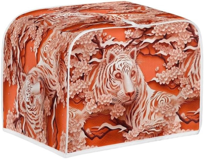 2 Slice Toaster Cover, Tiger Bread Machine Cover, Orange Paper Carved Animal Anti-scratch Polyester Bakeware