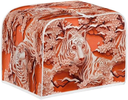 2 Slice Toaster Cover, Tiger Bread Machine Cover, Orange Paper Carved Animal Anti-scratch Polyester Bakeware