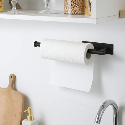 theaoo Paper Towel Holder - Under Cabinet Paper Towel Holder for Kitchen, Adhesive Paper Towel Roll Rack for Bathroom Towel, Wall Mounted Matte Black Paper Towel Rack, SUS304 Stainless Steel(1, Black)