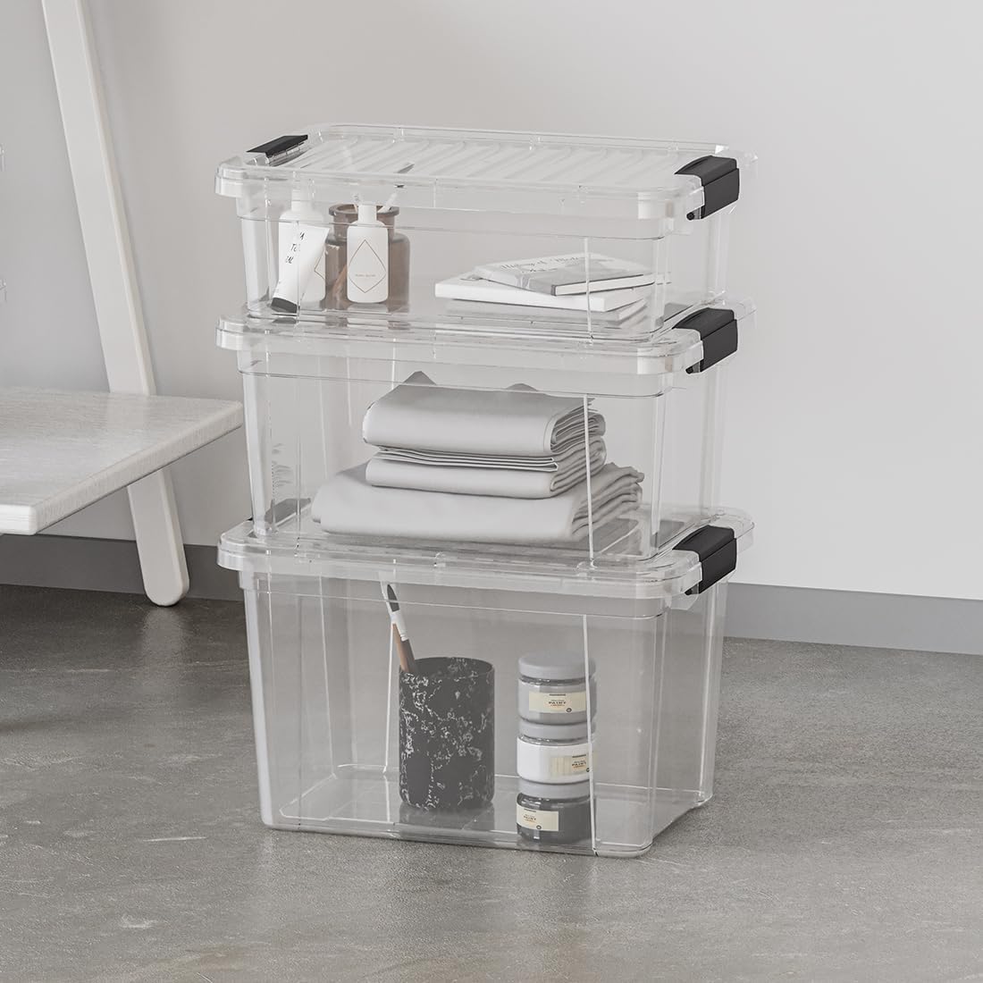 Superio Clear Plastic Storage Bin with Lid, 11 Qt, Non-Toxic, BPA Free, Stackable Plastic Tote