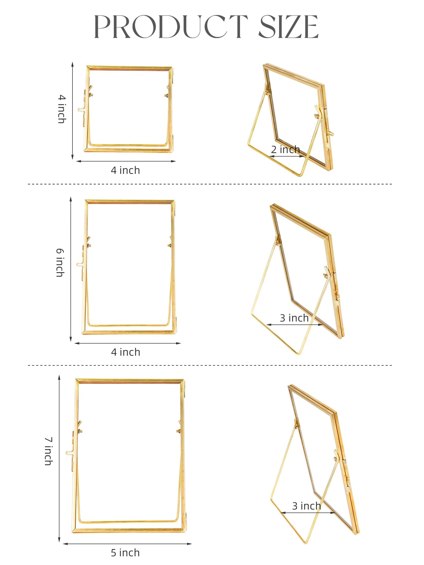 REDHUGO Glass Frame for Pressed Flowers Handmade, Double Glass Floating Picture Frame Set, Brass Photo Frame, Standing Frame Set, Small Picture Frame, Gifts for Family, 4×4", 4×6", 5×7", Gold