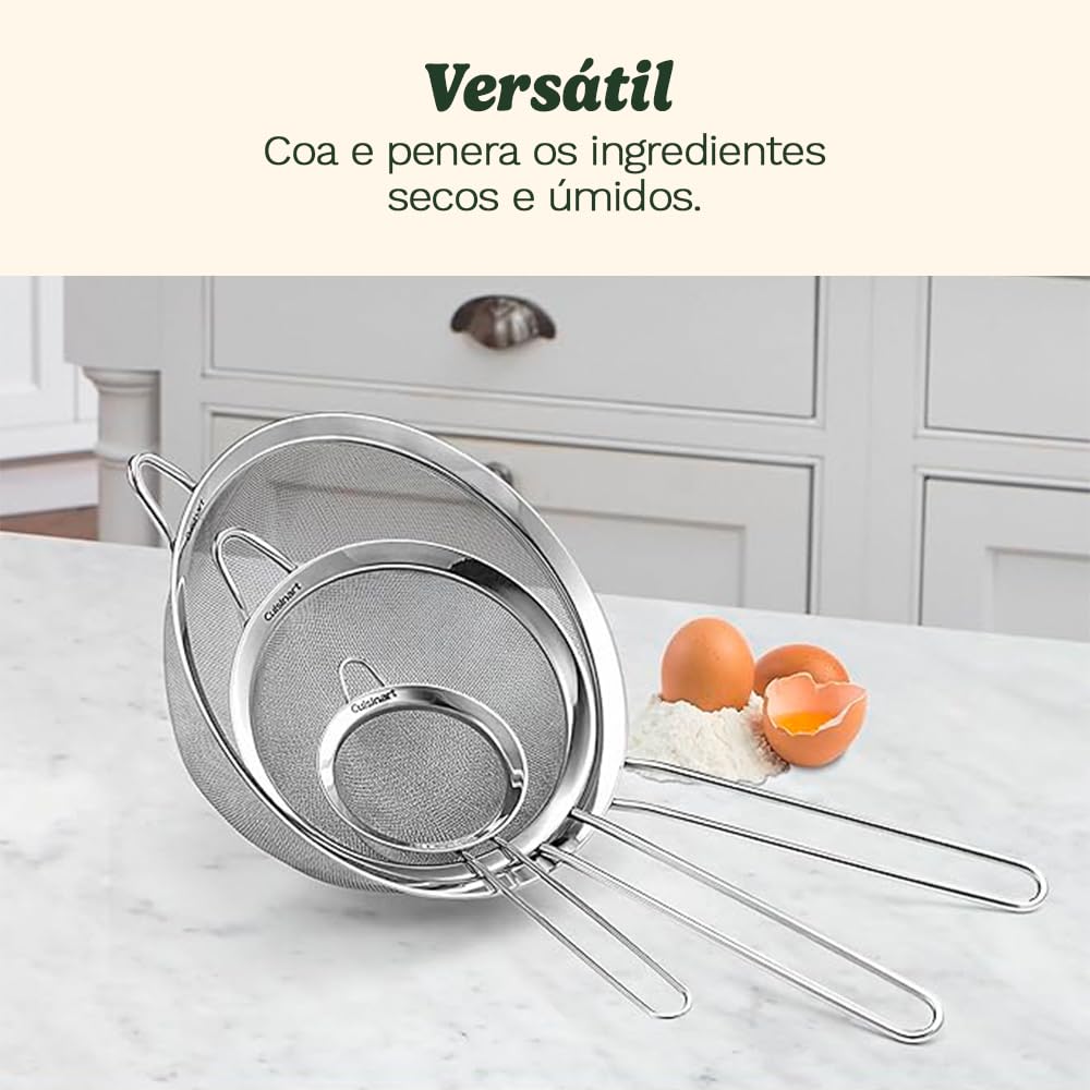 Cuisinart Mesh Strainers, 3 Count Stainless Steel Mesh Strainers for Kitchen, Fine Mesh Kitchen Strainer Set for Sifting, Straining & Cooking, Silver, CTG-00-3MS