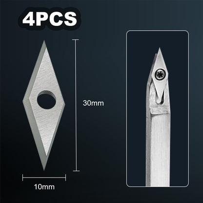 Diraeen 32pcs Carbide Lathe Tools,Tungsten Cutters Inserts Set for Wood Lathe Turning Tools, Include 11 mm Square with Radius, 12 mm and 8.9 mm Round, 30 x 10 mm Diamond,Screws