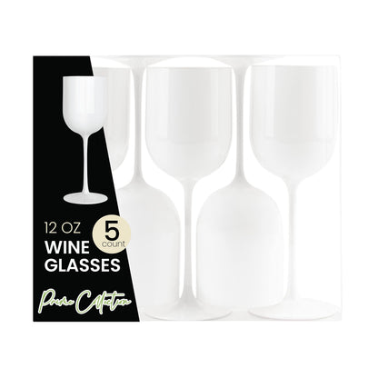 White Plastic Wine Glasses Set of 25 Elegant Wine Goblets Hard Plastic Wine Cups on Stem 12 Ounce