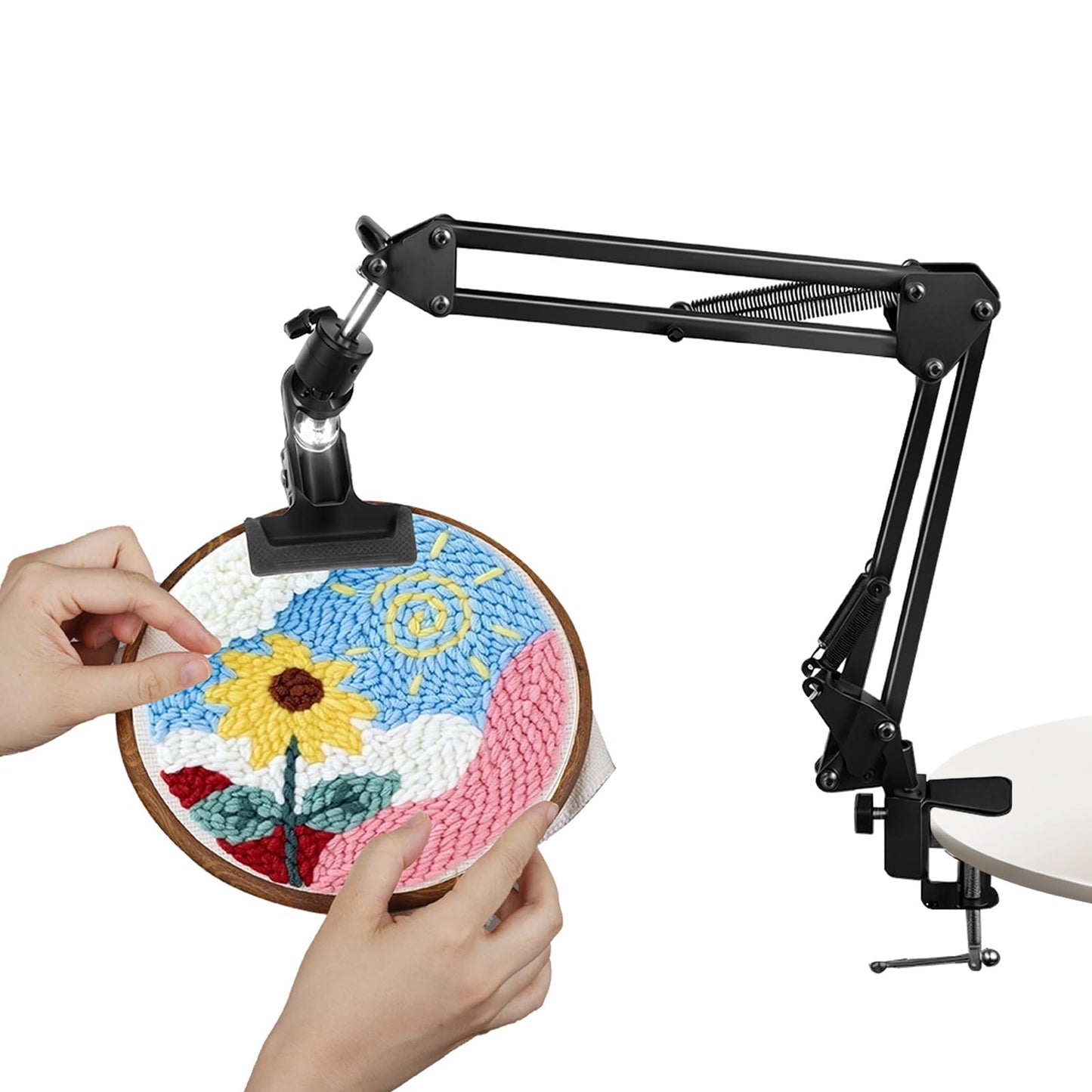 Embroidery Hoop Stand Adjustable Embroidery Stand Metal Embroidery Hoop Clamp Table Stand Suitable for Embroidery Hoops and Phone or Ipad(Black)