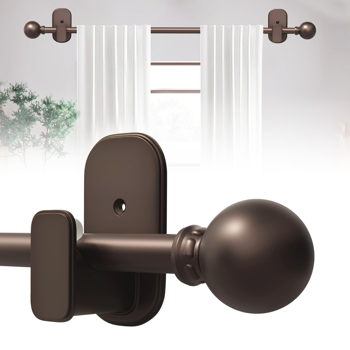 Curtain Rods No Drilling for Windows 32 to 45 Inch:No Drill Small Silver Curtain Rod with Adhesive Brackets for Bedroom,5/8" Apartment Renter Friendly Adjustable Drapery Rods Easy Install
