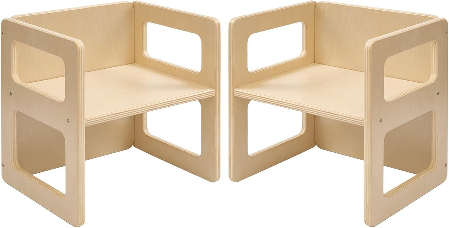 1-3, Natural2pcs FUNLIO Height Adjustable Montessori Weaning Chair for Age Quality Solid Wooden Chair