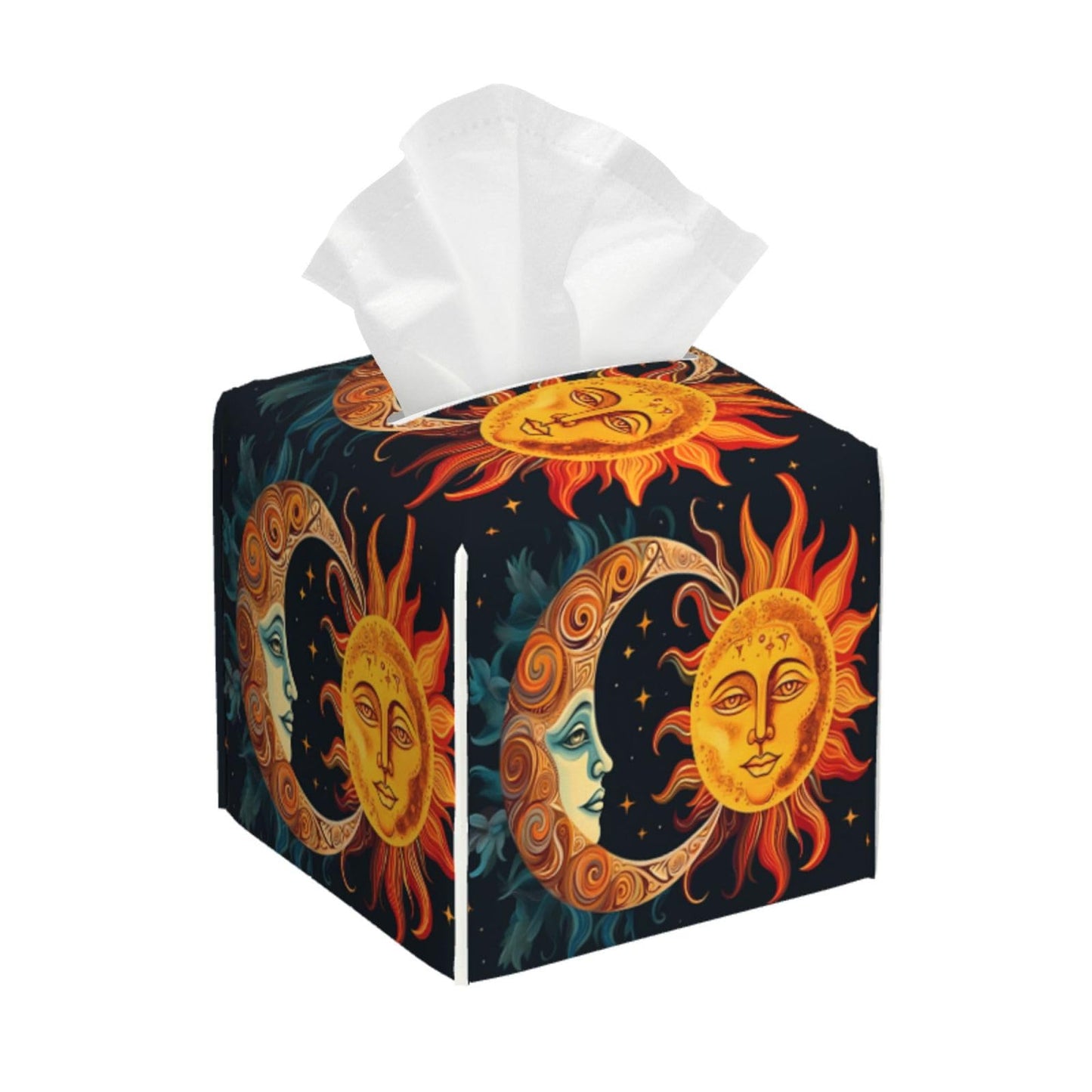 Square Tissue Boxes 5.2"x5.2"x5.2", Sun Moon Stars Tissue Holder Decor for Home/Car/Office