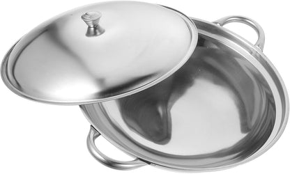 PRETYZOOM Stainless Steel Wok with Lid, Nonstick Everyday Pan with Dual Handle, 9 Inches Shabu Shabu Pot