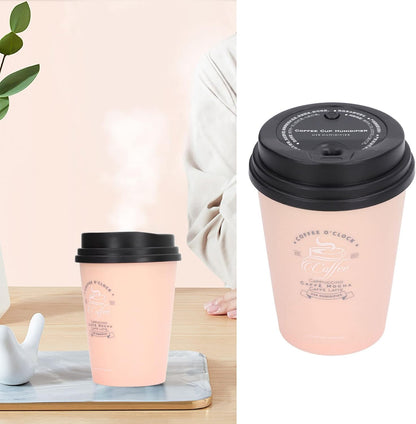 Desk Humidifier, USB 300ml Coffee Cup Low Noise Auto Off Mini Humidifier for Car (Pink)