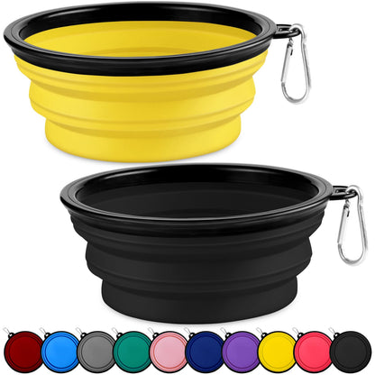 Collapsible Dog Bowls-2 Pack Large Size for Large/Medium Dogs, Pet Travel Water Bowl, Dogs Cat Portable Water Bowl, Dog Pet Feeding Watering Dish Outdoor Hiking Parking Traveling with 2 Carabiners