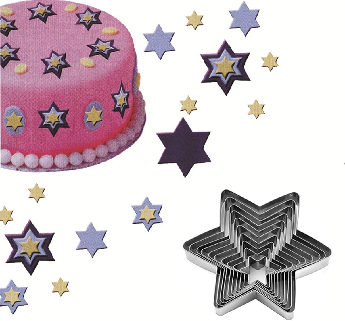 Mziart Star Cookie Cutter Set - 10 Piece Assorted Sizes, Stainless Steel Six-Pointed Shapes for Biscuits and Fondant