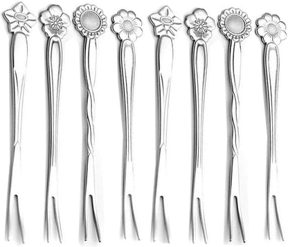 8Pcs 4.9 Inch Stainless Steel Flower Forks, Small Pickle Dessert Cake Forks for Banquet Party Seafood Cocktail