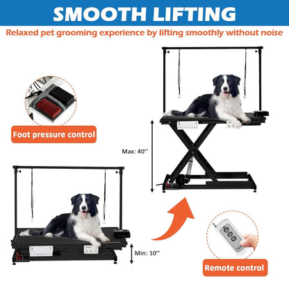 ExploreHorizon 50" Heavy Duty Dog Grooming Table with Aluminium Overhead Arm,Electric Hydraulic Grooming Table with 6 USB Ports for Large Dogs 300 LBS Foot Control