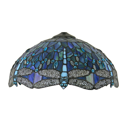 16 Inch Tiffany Style Stained Glass Lamp Shade Replacement Vintage Dragonfly Lampshades Only with Cap Fit for Bedside Reading Lamp Study Light Kitchen Lamp Dining Room Lamp Floor Lamp,Blue