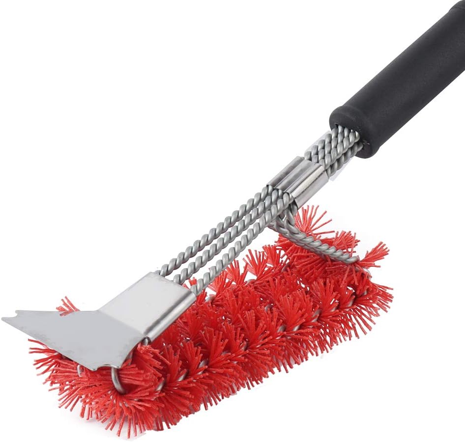 XSUPER 3 in 1 Nylon Grill Brush & Scraper, 18" Barbecue Cleaning Brush for Grill Cooking Grates