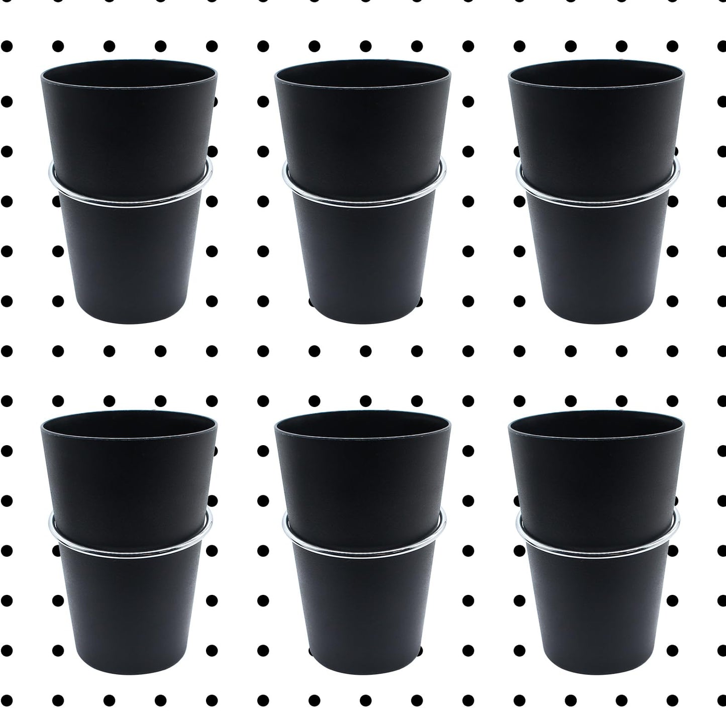 Moicstiy 6 Set Pegboard Bins with Rings, Ring Style Pegboard Hooks with Pegboard Cups Pegboard Cup Holder Organizer for Art, Craft Storage (Black)