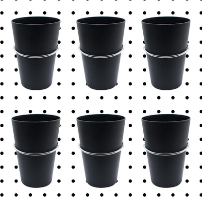 Moicstiy 6 Set Pegboard Bins with Rings, Ring Style Pegboard Hooks with Pegboard Cups Pegboard Cup Holder Organizer for Art, Craft Storage (Black)