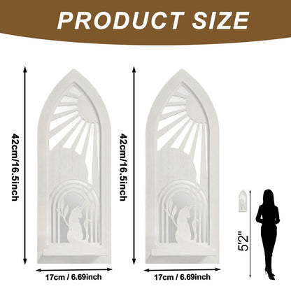ZEXUIRU 2 Set Rustic Candle Sconces Living Room Bedroom Entryway Wood Mirrored, Farmhouse, Carved Frame Wall-Mount Wooden Candle Holders Wall Decor Hanging Handmade Holder - Distressed White