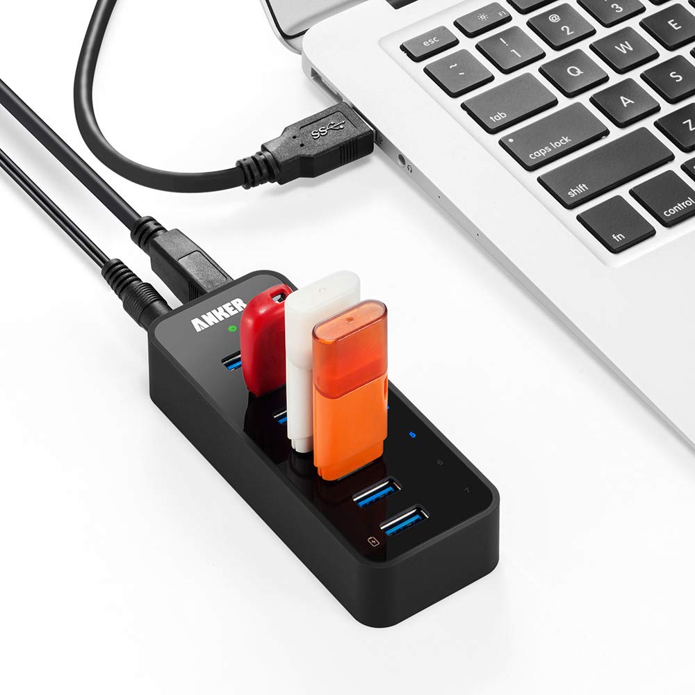 Anker USB Hub, USB 3.0 Hub, 10 Port 60W Data Hub, with 7 USB-3.0 Ports, 3 PowerIQ Charging Ports, Compatible with MacBook, iMac, Dell XPS, Surface Pro, iPhone, iPad Air, Galaxy Series, Mobile HDD
