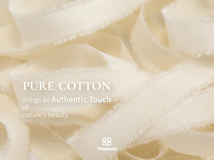 Vitalizart White Cotton Ribbon Handmade Fringe 5/8" x 21 Yd Cream Pure Natural Cotton Ribbons for Gift Wrapping Wedding Invites Bridal Shower Bouquets Holiday Decor