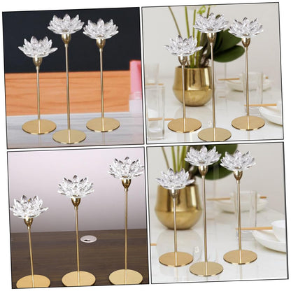 ABOOFAN Modern Metal Crystal Lotus Candle Holder Small Gold Decorative Candlestick for Wedding Tabletop and Dining Room Candlelight Dinner Decoration