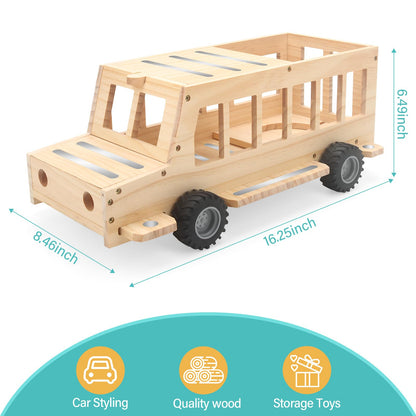 School Bus for Tonies Box 1/2 Organizer Shelf Storage, Wooden Bus Magnetic Storage Holder for Toniebox Player Tonies Figures Characters for Children, Display Collection 20~30 Tonie Box Characters