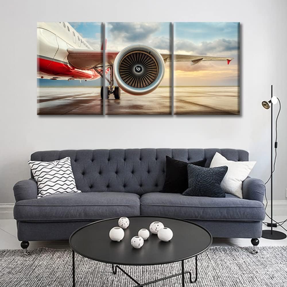 Jet Engine Wall Art for Living Room, Aviation Decor, Modern Airliner Canvas Prints for Bedroom and Office, 42"Wx20"H