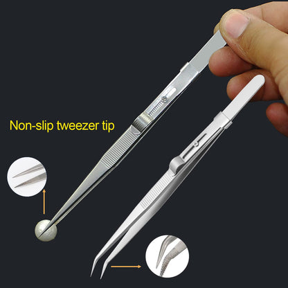 4 Pack Diamond Jewelers Tweezers Holder Pick up Tool Claw Gems Tweezer Grabber Jewelry Locking Tweezers with 30X 60X Jewelers Loupe Magnifier