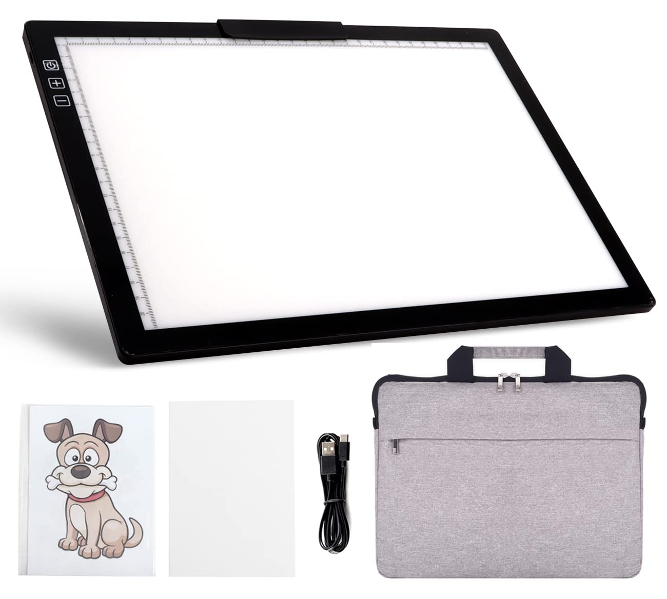 YINGWOND Rechargeable A4 LED Light Pad with Padded Case, Tracing Light Box w/Riser Stands and Paper Clip, 6 Levels of Brightness, Type-c Cable, Wireless Diamond Painting Light Board